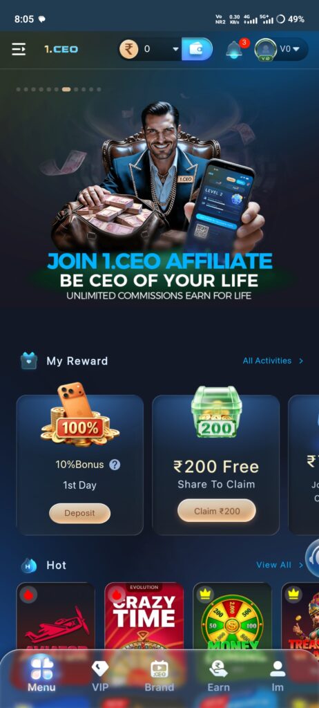 1CEO Game Download 2026 – ₹200 Bonus, Hot Games & VIP Rewards